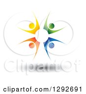 Clipart Of A Team Circle Of Floating Four Colorful Cheering People Royalty Free Vector Illustration