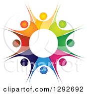 Poster, Art Print Of Team Circle Of Colorful Cheering People Forming A Burst