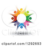 Poster, Art Print Of Team Circle Of Colorful Floating Cheering People Forming A Burst
