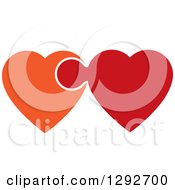 Poster, Art Print Of Orange And Red Hearts Connected And Linked Like A Puzzle Piece
