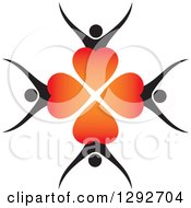 Clipart Of A Circle Of Cheering Black People Behind Gradient Red And Orange Love Hearts Royalty Free Vector Illustration