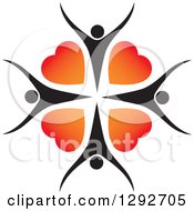 Clipart Of A Circle Of Cheering Black People And Gradient Red And Orange Love Hearts Royalty Free Vector Illustration