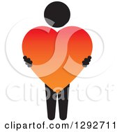 Poster, Art Print Of Black Person Holding A Big Gradient Red And Orange Love Heart