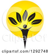 Clipart Of A Silhouetted Black Person Forming The Trunk Of A Tree With Leaves Over A Yellow Sun Royalty Free Vector Illustration
