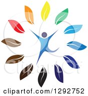 Clipart Of A Happy Blue Person Leaping In A Circle Of Colorful Leaves Royalty Free Vector Illustration by ColorMagic