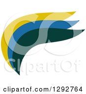 Poster, Art Print Of Abstract Flat Design Of A Yellow Blue And Green Wave Swoosh Or Wing