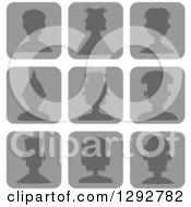 Clipart Of Grayscale Silhouetted Male Avatar Head Icons With Different Hairstyles Royalty Free Vector Illustration