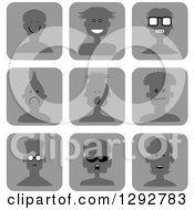 Poster, Art Print Of Grayscale Male Avatar Head Icons With Different Facial Expressions And Hairstyles