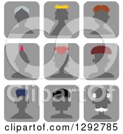 Poster, Art Print Of Silhouetted Male Avatar Head Icons With Different Colored Hairstyles