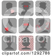 Poster, Art Print Of Silhouetted Male Avatar Head Icons With Different Hearts And Hairstyles