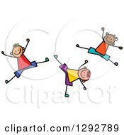 Poster, Art Print Of Energetic Happy Stick Boys Jumping And Cartwheeling