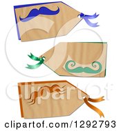 Poster, Art Print Of Parchment Paper Gift Tag Labels With Colorful Mustaches On A White Background