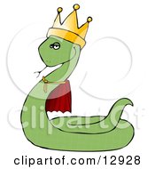 Proud Green King Snake In A Robe And Crown