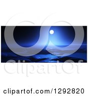 Poster, Art Print Of Full Moon Shining Over A Foreign Planet Ocean Landscape At Night
