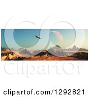 Poster, Art Print Of 3d Fictional Planet With A Spaceship And Moon