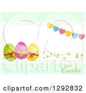 Frame Of 3d Easter Eggs Vines And Heart Bunting With Text On Pastel Green