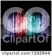 Poster, Art Print Of Background Of Floating Music Notes Bokeh Flares And Colorful Lights On Black