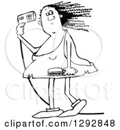 Poster, Art Print Of Chubby Black And White Cavewoman Blow Drying Her Hair