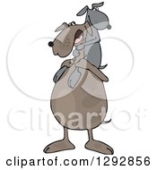Clipart Of A Happy Brown Father Dog Carrying His Pup On His Shoulders Royalty Free Vector Illustration
