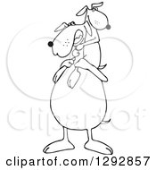 Clipart Of A Black And White Happy Father Dog Carrying His Pup On His Shoulders Royalty Free Vector Illustration