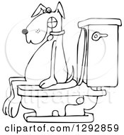 Clipart Of A Black And White Dog Pooping On A Toilet Royalty Free Vector Illustration