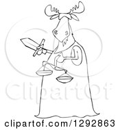 Clipart Of A Blindfolded Black And White Lady Justice Moose Holding A Sword And Scales Royalty Free Vector Illustration