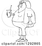 Clipart Of A Chubby Black And White Woman In Capris Holding A Fountain Soda Royalty Free Vector Illustration