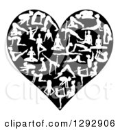 Poster, Art Print Of Heart Made Of White Silhouetted Yoga And Pilates People On Black