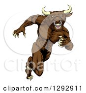 Muscular Aggressive Brown Bull Man Mascot Sprinting Upright