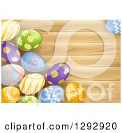Poster, Art Print Of 3d Colorful Patterned Easter Eggs Over Wood With Text Space