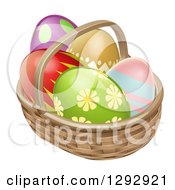 Poster, Art Print Of 3d Colorful Patterned Easter Eggs In A Basket