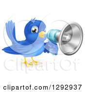 Poster, Art Print Of Blue Bird Announcing With A Bullhorn Megaphone