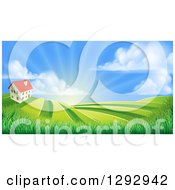 Farmhouse Atop A Hill With Fields At Sunrise