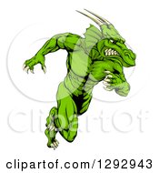 Muscular Aggressive Green Dragon Man Mascot Sprinting Upright