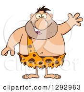 Clipart Of A Cartoon Happy Chubby Male Caveman Waving Royalty Free Vector Illustration by Hit Toon