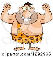 Poster, Art Print Of Cartoon Happy Chubby Male Caveman Flexing His Muscles