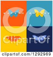 Poster, Art Print Of Flat Design Nature Butterfly And Moth Logo Icons With Sample Text On Colorful Tiles