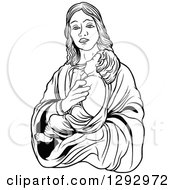 Clipart Of A Black And White Virgin Mary Holding Baby Jesus Royalty Free Vector Illustration