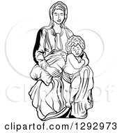 Poster, Art Print Of Black And White Virgin Mary With An Angel Or Baby Jesus