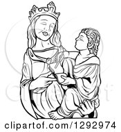 Poster, Art Print Of Black And White Virgin Mary Holding Baby Jesus 2