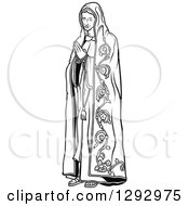 Clipart Of A Black And White Praying Virgin Mary 3 Royalty Free Vector Illustration