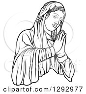 Poster, Art Print Of Black And White Praying Virgin Mary Facing Right
