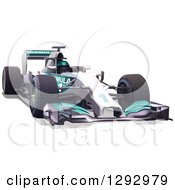Poster, Art Print Of White And Turquoise Race Car And Driver