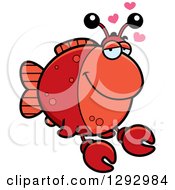 Poster, Art Print Of Cartoon Infatuated Imitation Crab Fish With Love Hearts