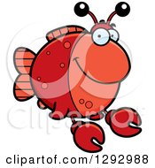 Clipart Of A Cartoon Happy Imitation Crab Fish Royalty Free Vector Illustration