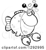 Poster, Art Print Of Black And White Cartoon Infatuated Imitation Crab Fish With Love Hearts