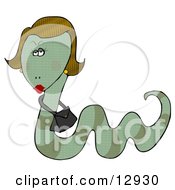 Sexy Female Snake With A Purse Around Her Body Clipart Illustration