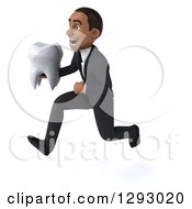 Clipart Of A 3d Happy Young Black Businessman Sprinting To The Left With A Tooth Royalty Free Illustration by Julos