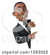 Clipart Of A 3d Happy Young Black Businessman Pointing Around A Sign Royalty Free Illustration by Julos