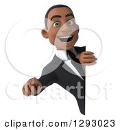 Clipart Of A 3d Happy Young Black Businessman Pointing Outwards Around A Sign Royalty Free Illustration by Julos